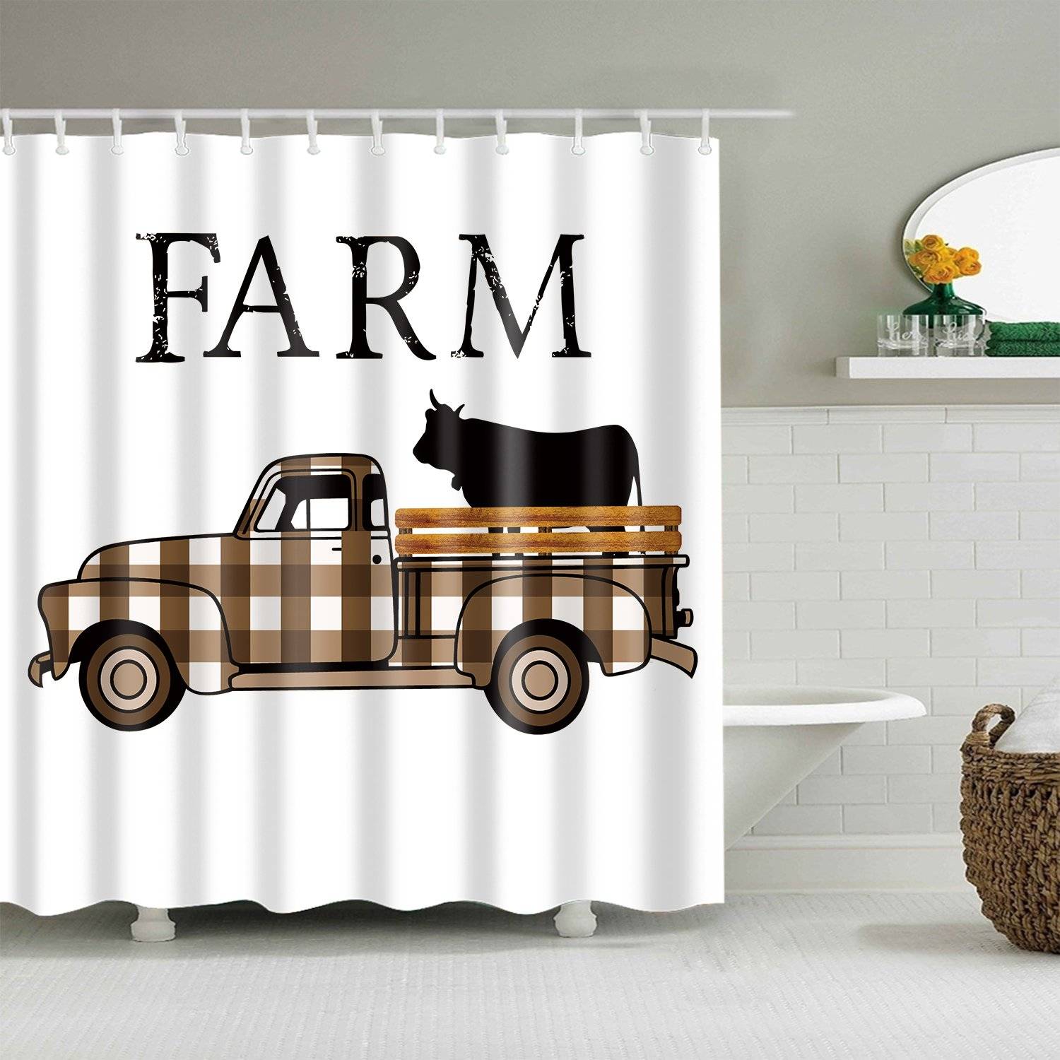 Carrying Cow Brown Farm Pickup Truck Shower Curtain