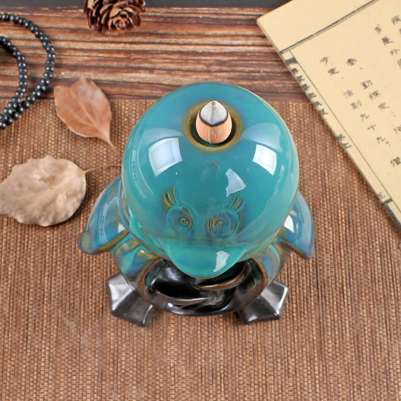 Green Glaze Ceramic Penguin Backflow Incense Burner