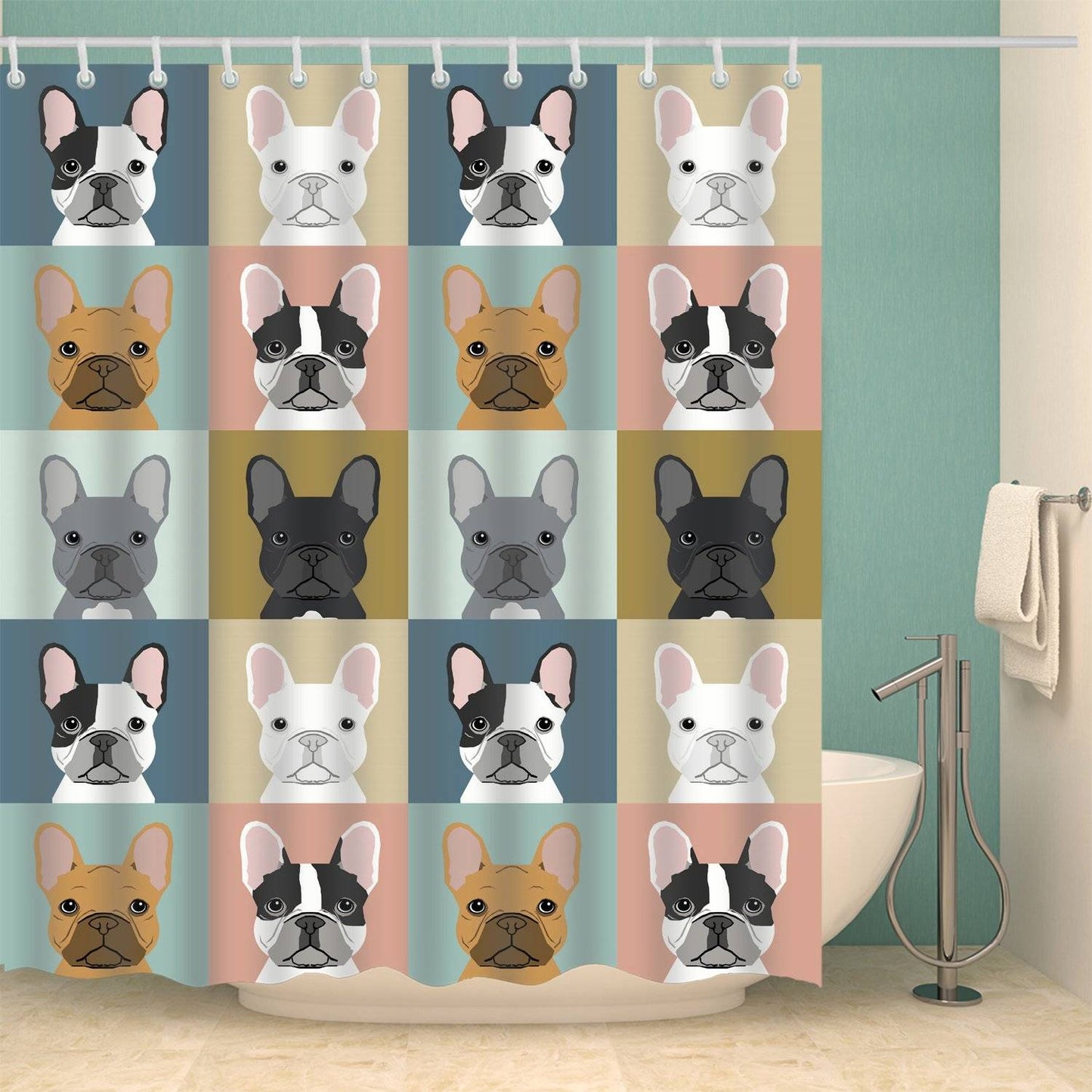 Grid Various Cartoon Puppy Profile Photos French Bulldog Shower Curtain