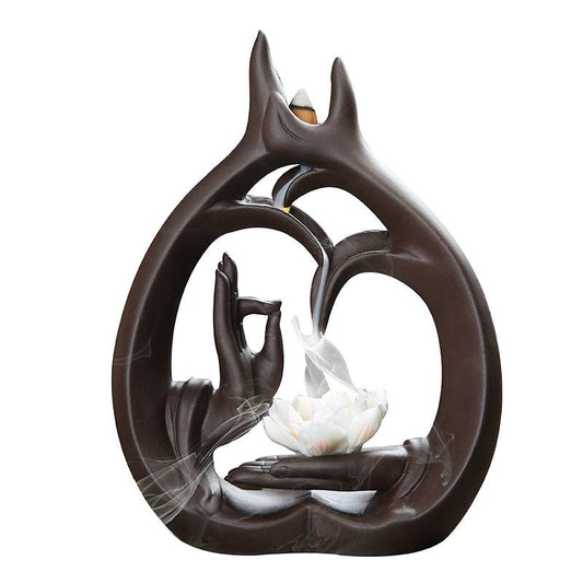 Buddha Mudras Backflow Incense Burner with Lotus Incense Stick Holder