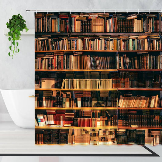 Bookshelf under Sunset Realistic Bookcase Shower Curtain