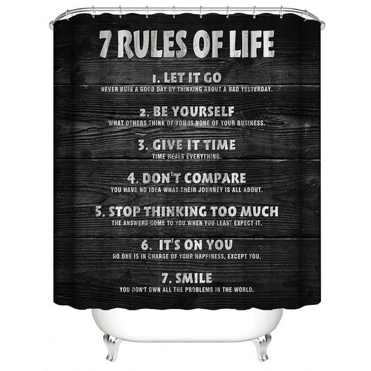 7 Rules of Life Quote Inspirational Shower Curtain | Motivational Shower Curtain