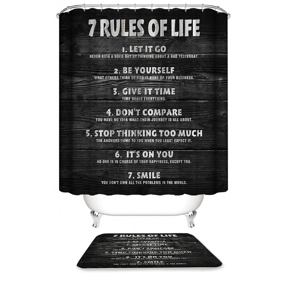 7 Rules of Life Quote Inspirational Shower Curtain | Motivational Shower Curtain