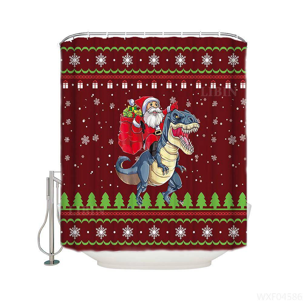 Funny Cartoon Santa Riding Dinosaur Shower Curtain