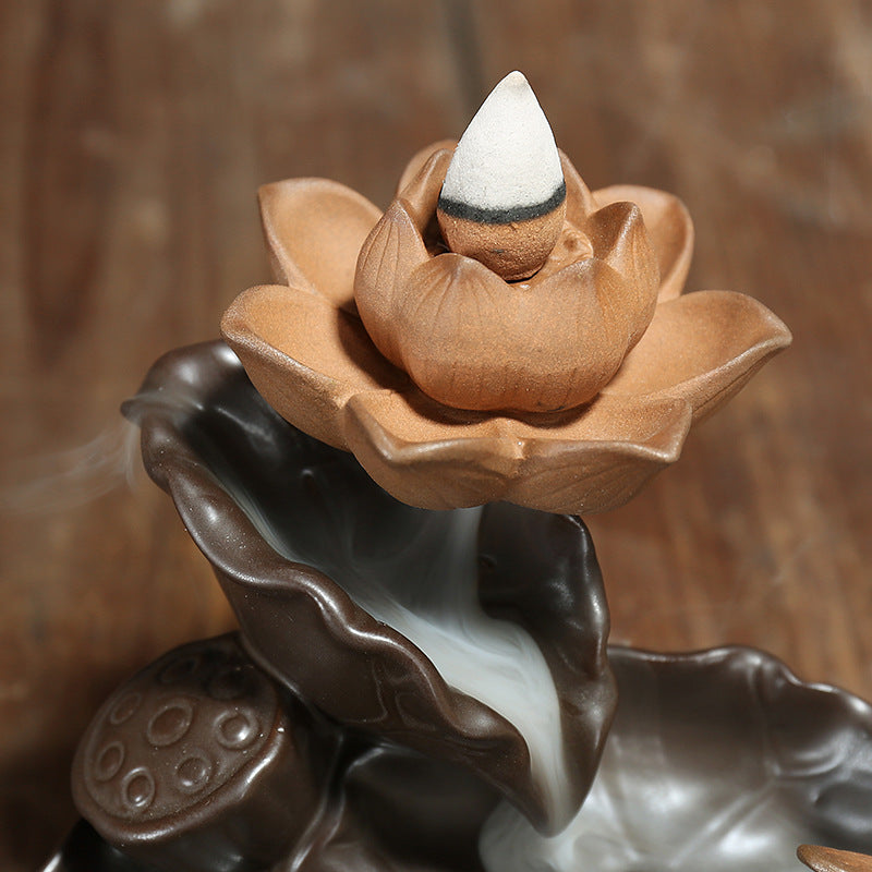 Butterfly with Lotus River Zen Waterfall Incense Burner