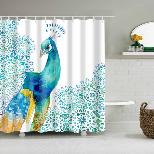 Watercolor Painting of Blue Peacock Shower Curtain