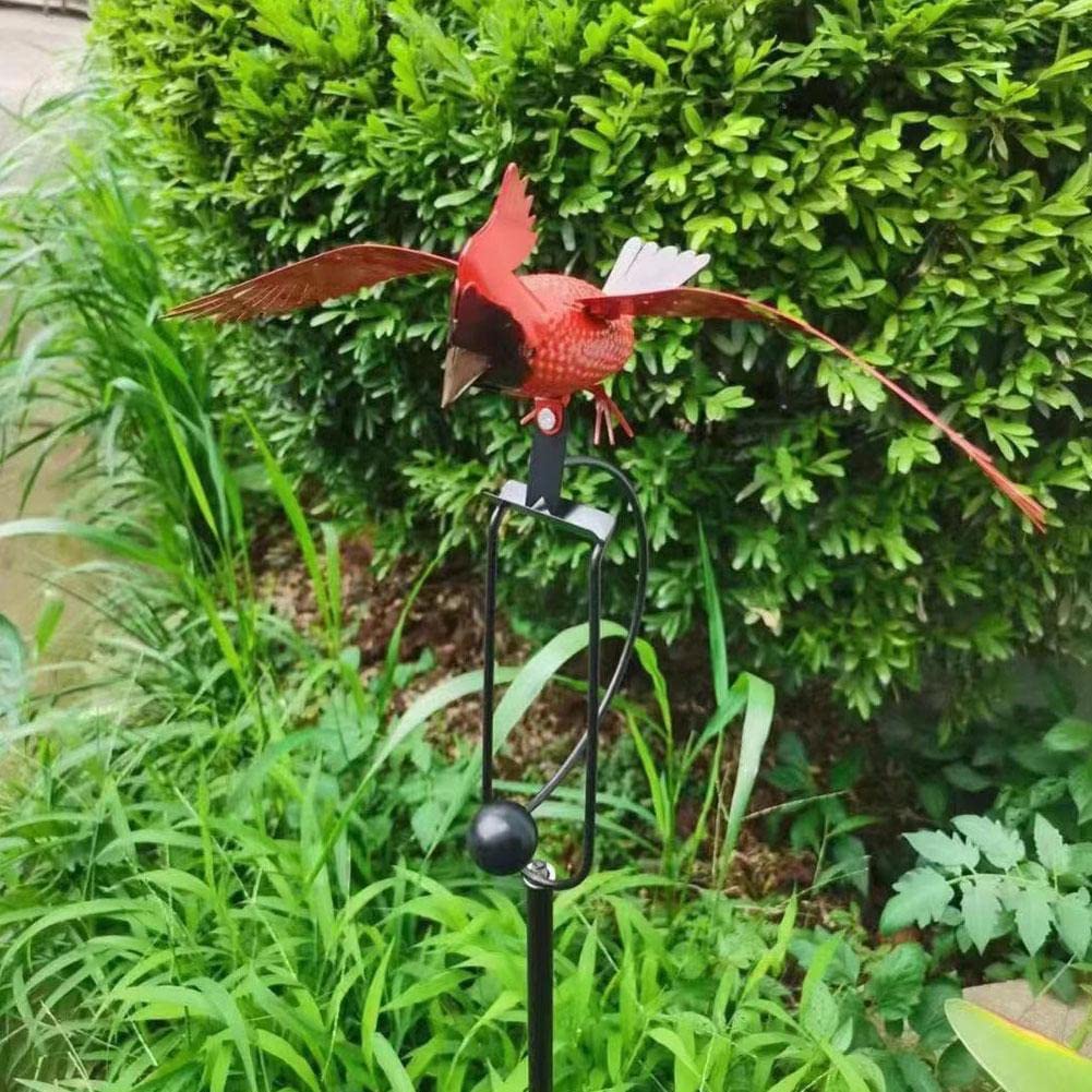 Wind Powered Rocker Metal Flying Cardinal Garden Stake | Metal Cardinal Rocker