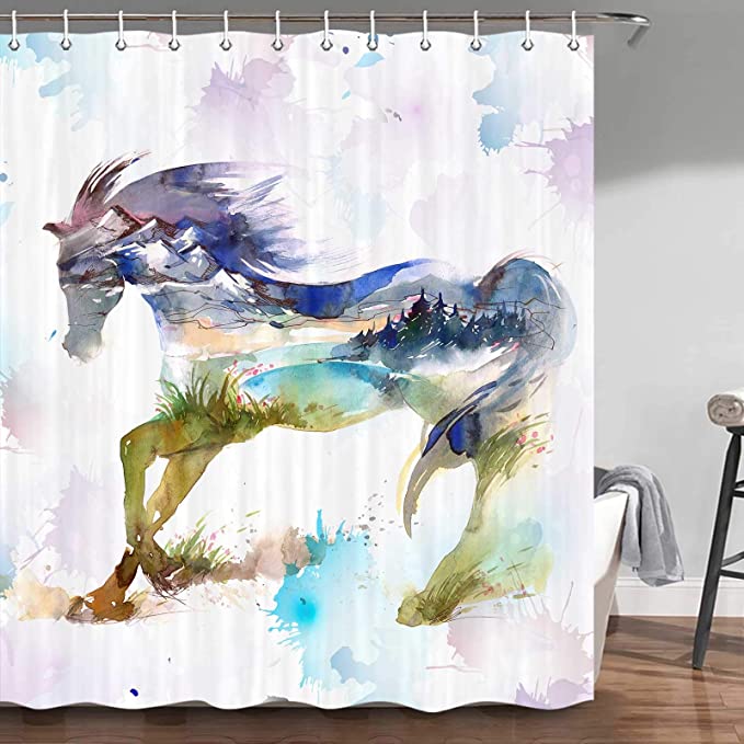 Watercolor Snow Mountain Horse Shower Curtain