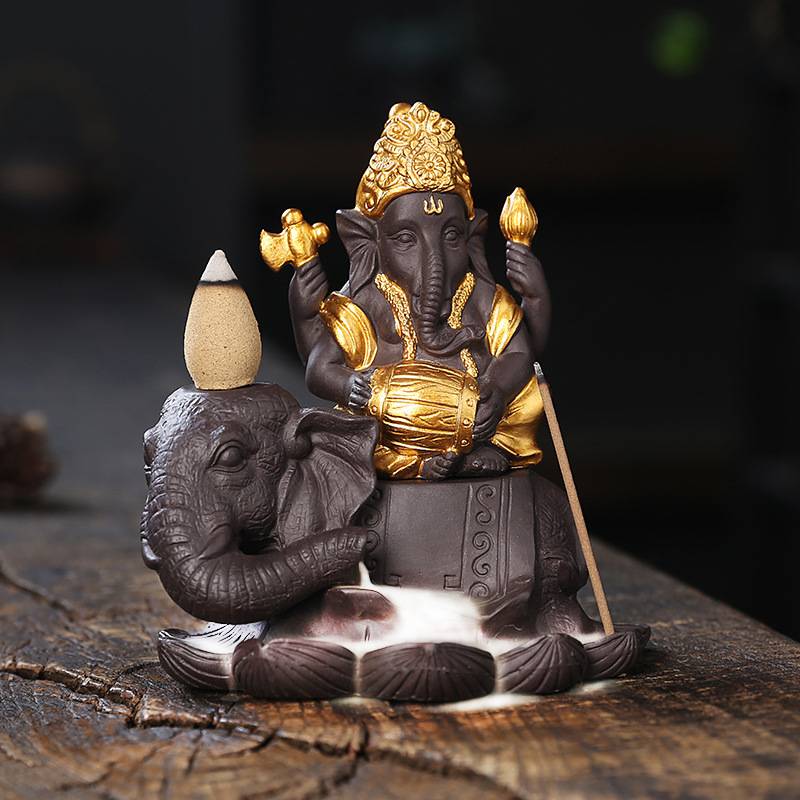 Elephant Lord Ganesha Smoke Backflow Burner with Incense Stick Hole