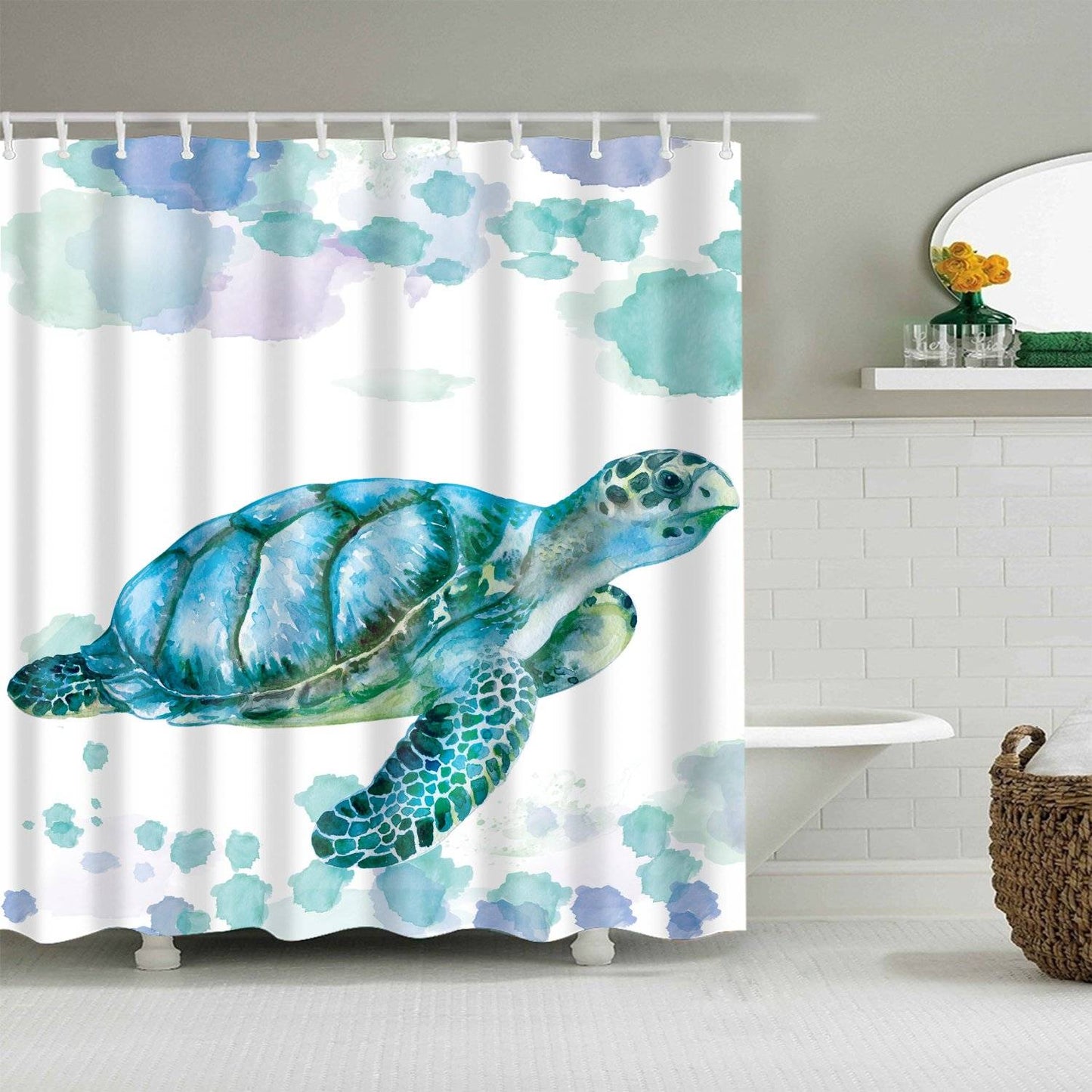 Turquoise Watercolor Sea Turtle Shower Curtain