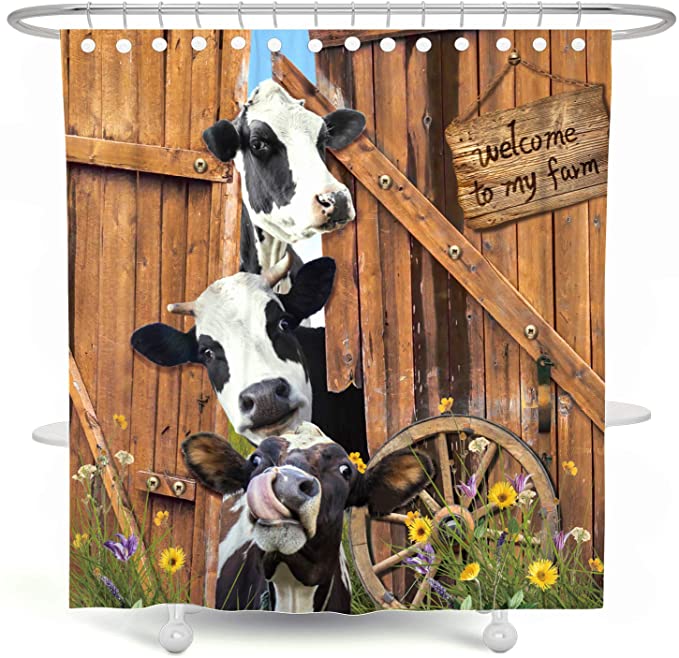 Out of The Barn Door Farmhouse Funny Cow Shower Curtain