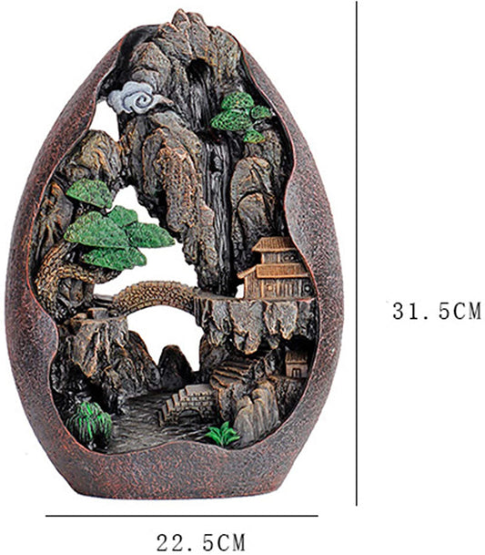 Egg Shaped Miniature Landscape of Mountain Pine Bridge Cabin Incense Smoke Waterfall Burner