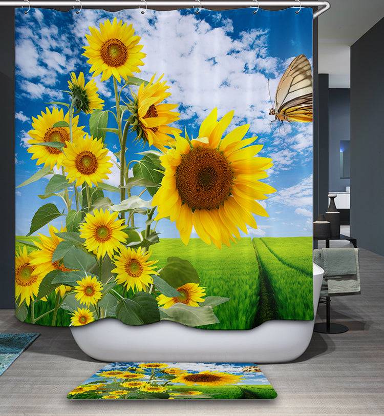 Blue Sky Fields Sunflower Shower Curtain | Blue Sky Sunflower Shower Curtain