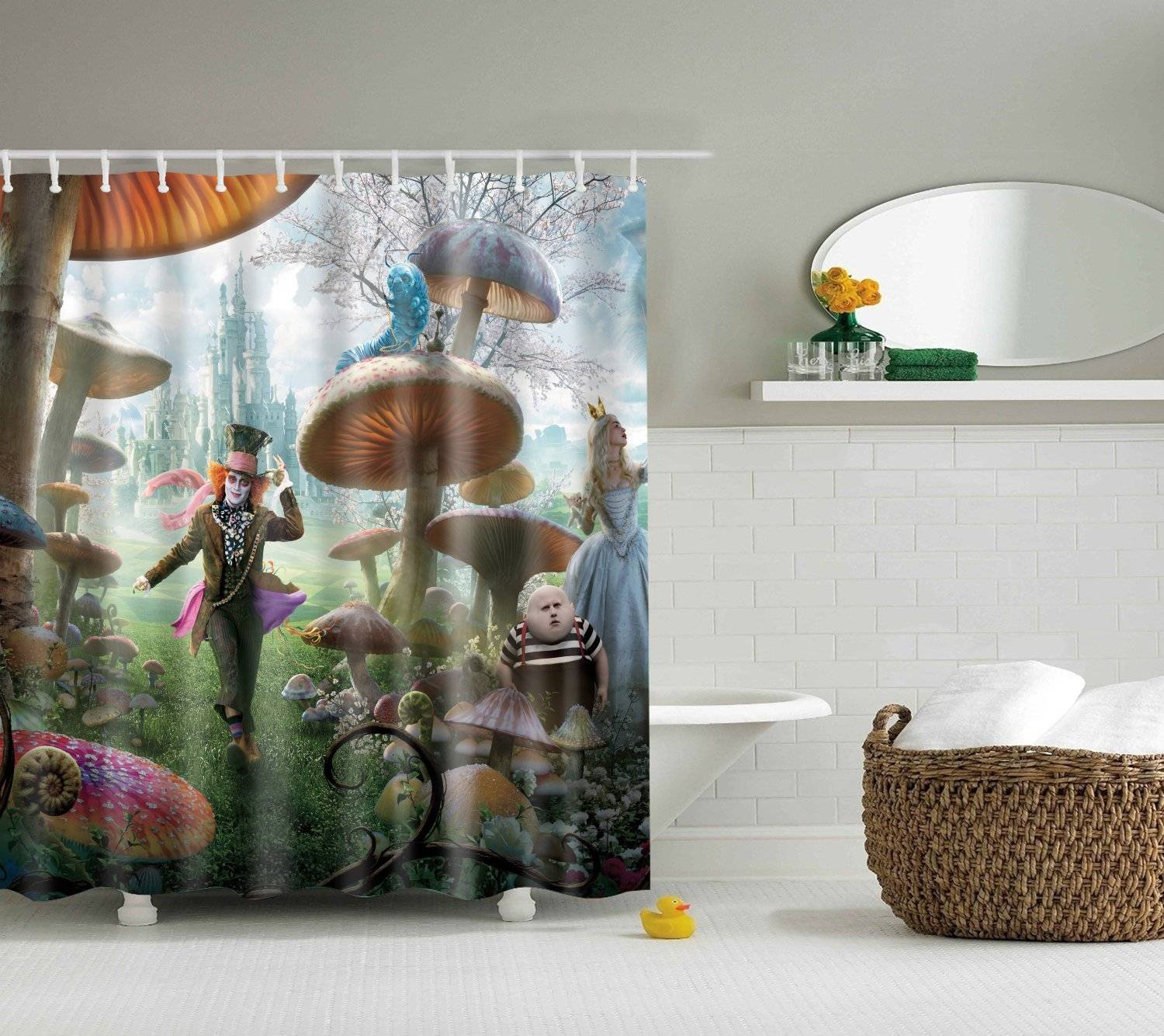 Animation Cartoon Hatter Mushroom Forest Alice in Wonderland Shower Curtain