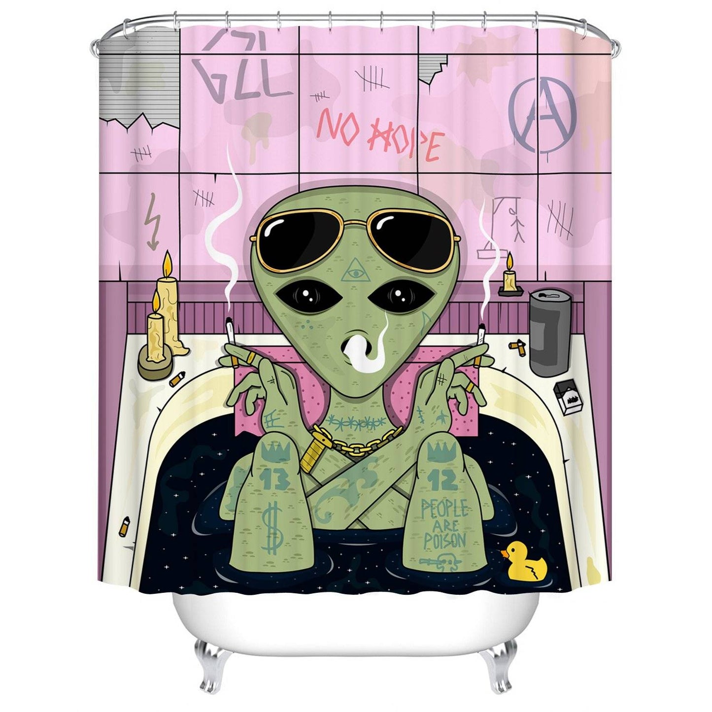 Cartoon Punk Bathing Alien Shower Curtain