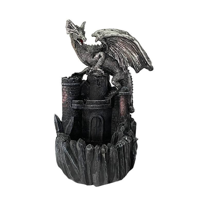 Polyresin The Silver Dragon on Castle Backflow Incense Burner