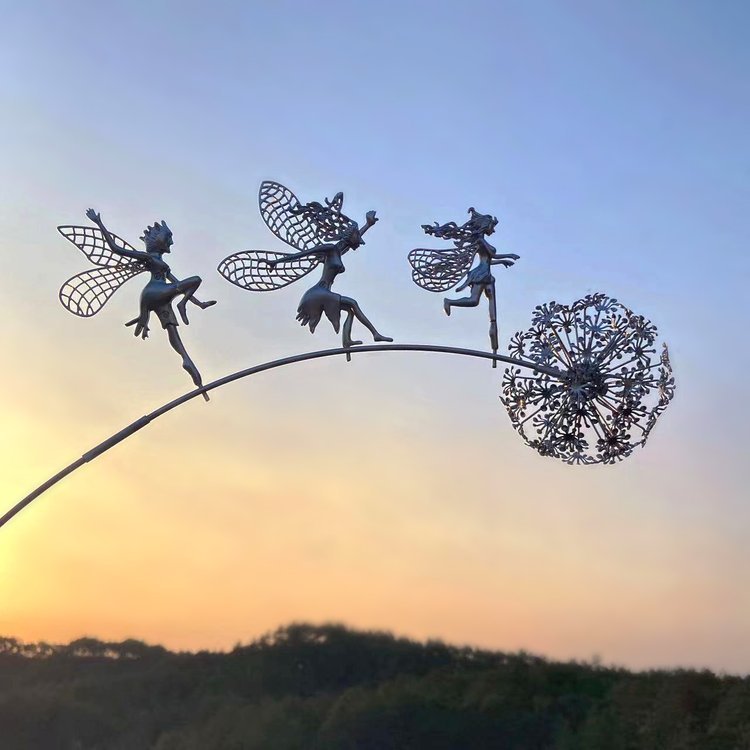 Fairy Sculptures Dancing with Dandelions for Garden Decor