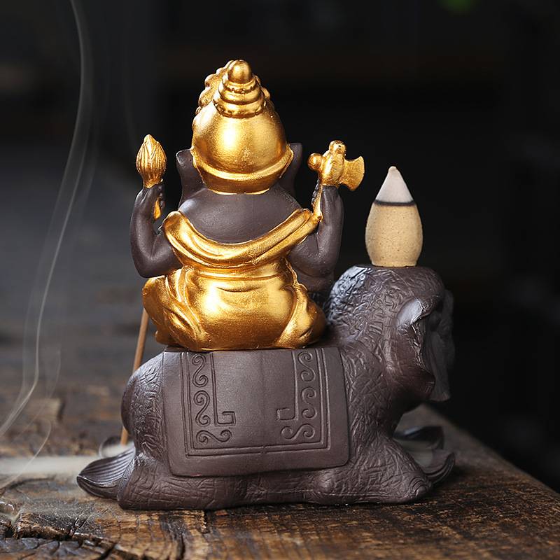 Elephant Lord Ganesha Smoke Backflow Burner with Incense Stick Hole