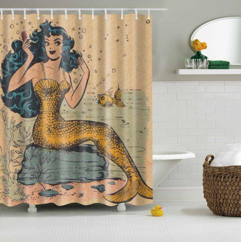 Tale Sassy Fish Lady Golden Vintage Mermaid Shower Curtain