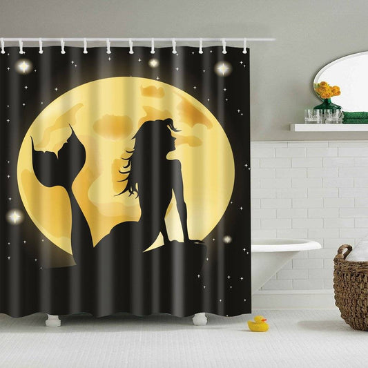 Full Moon Night Silhouette Mermaid Shower Curtain
