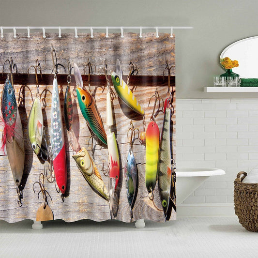 Artificial Bait Fisherman Bionic Fishing Lure Shower Curtain