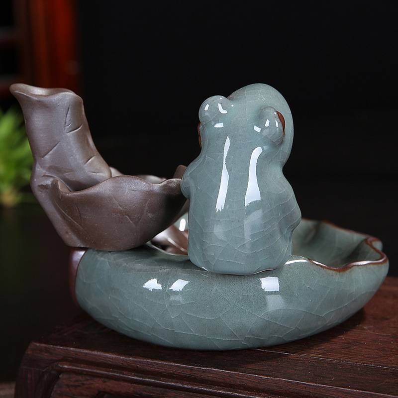 Lotus Pond with Frog Backflow Incense Burner with Stick Holder