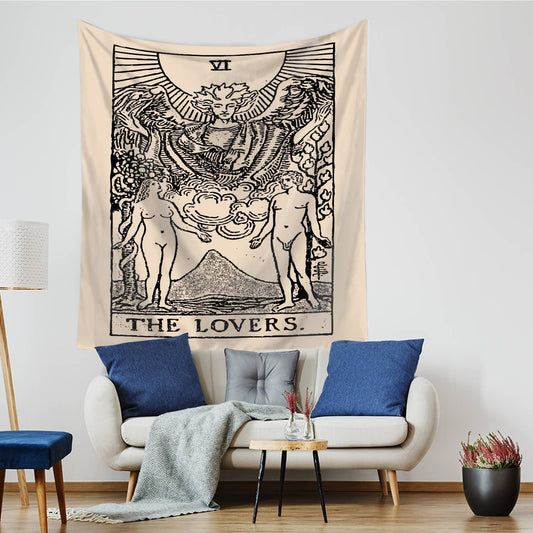 Angel Bless The Lovers Tarot Card Tapestry for Bedroom Living Room | The Lovers Tarot Tapestry