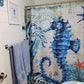 Ocean Style Blue Marine Organisms and Seahorse Shower Curtain