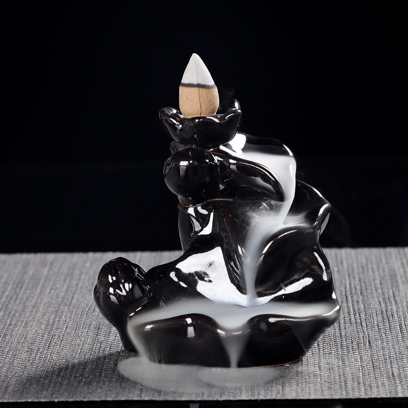 Black Porcelain Lotus Leaves Interlocking Lotus Leaf Backflow Incense Burner