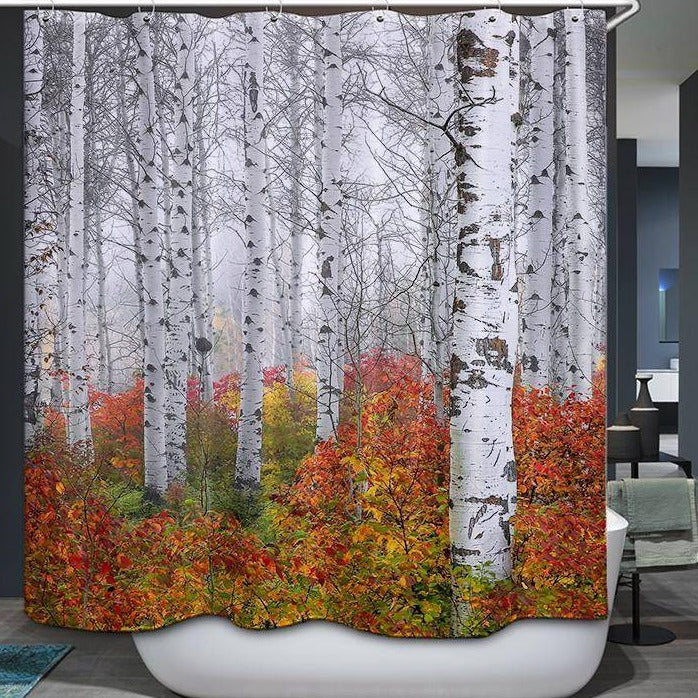 Autumn Forest Birches Shower Curtain
