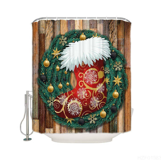 Christmas Wreath Christmas Stockings Shower Curtain