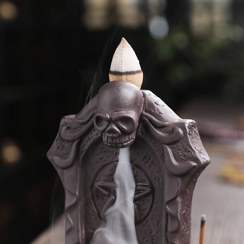 Halloween Tombstone Skull Backflow Incense Burner