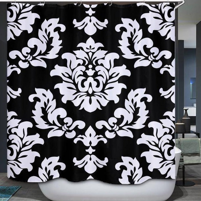 White Black Style Floral Damask Shower Curtain