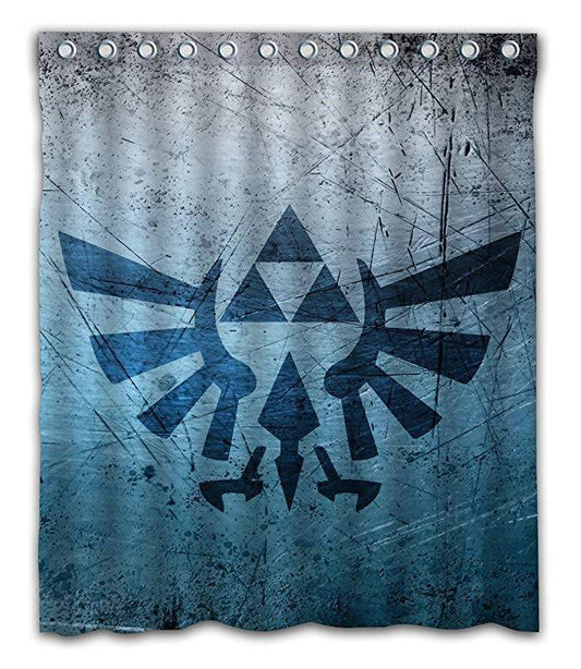 Blue Scratches Wall Triforce Wingcrest Emblem Symbol Zelda Shower Curtain
