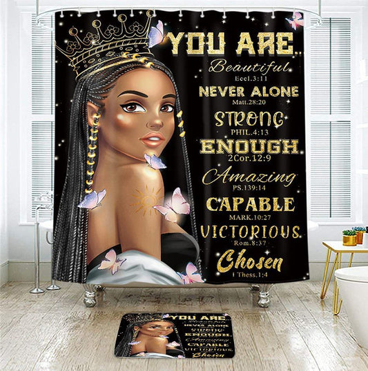 African American Woman Inspirational Quotes African Queen Shower Curtain | Black African Queen Bathroom Curtain