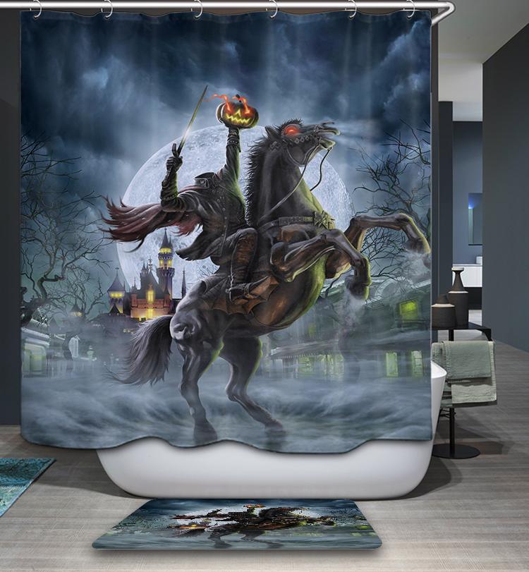 Gothic Night Creepy Pumpkin Halloween Headless Rider Shower Curtain