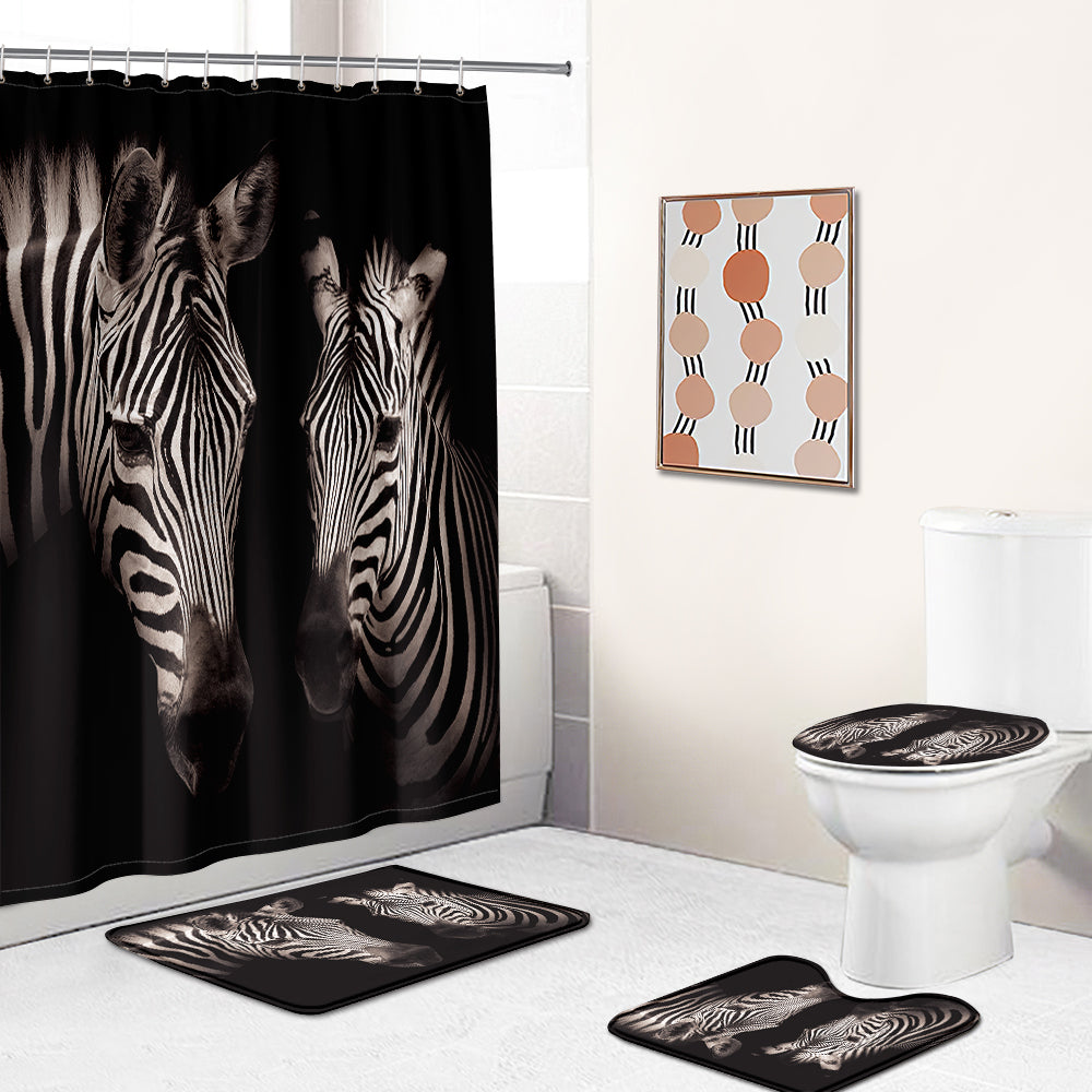 Black Backdrop Zebra Couples Shower Curtain | Zebra Bathroom Curtain