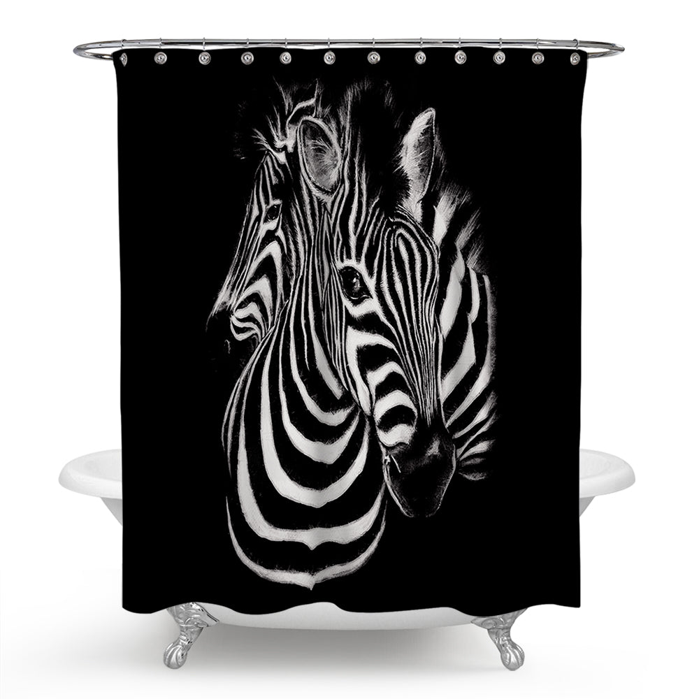 Mono Two Zebras Print Shower Curtain | Zebra Bathroom Curtain