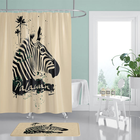 Retro Palawan Zebra Shower Curtain | Zebra Bathroom Curtain