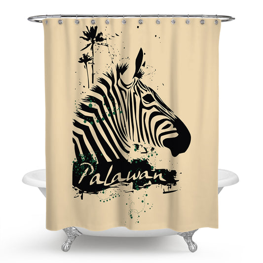 Retro Palawan Zebra Shower Curtain | Zebra Bathroom Curtain