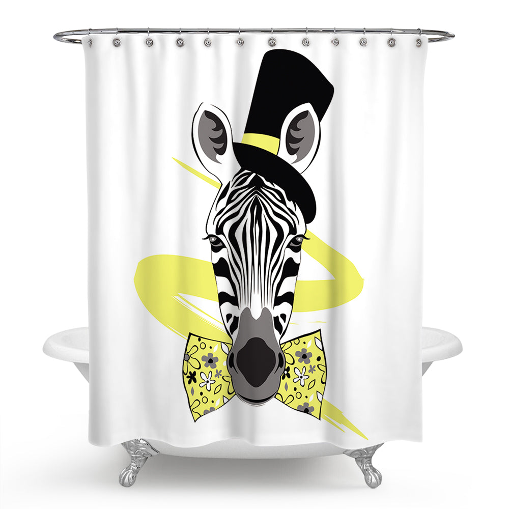 Yellow Fancy Bowknot Gentle Zebra Shower Curtain | Zebra Bathroom Curtain