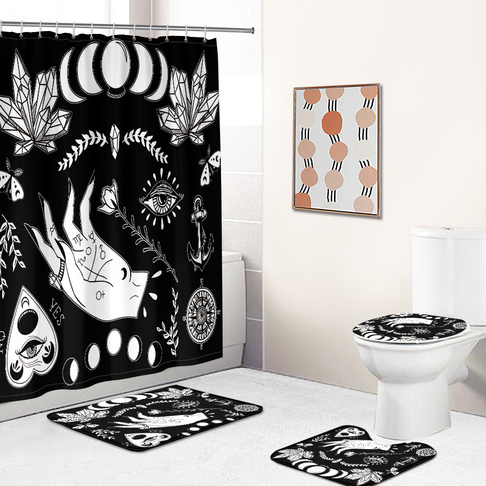 Black Gothic Wiccan Palmistry Shower Curtain | Gothic Wiccan Palmistry Bathroom Curtain