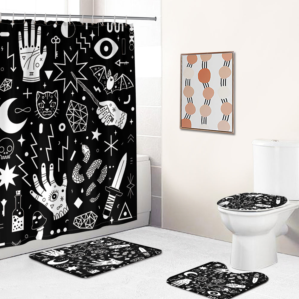 Black Goth Witchcraft Palmistry Psychic Shower Curtain | Wiccan Palmistry Bathroom Curtain