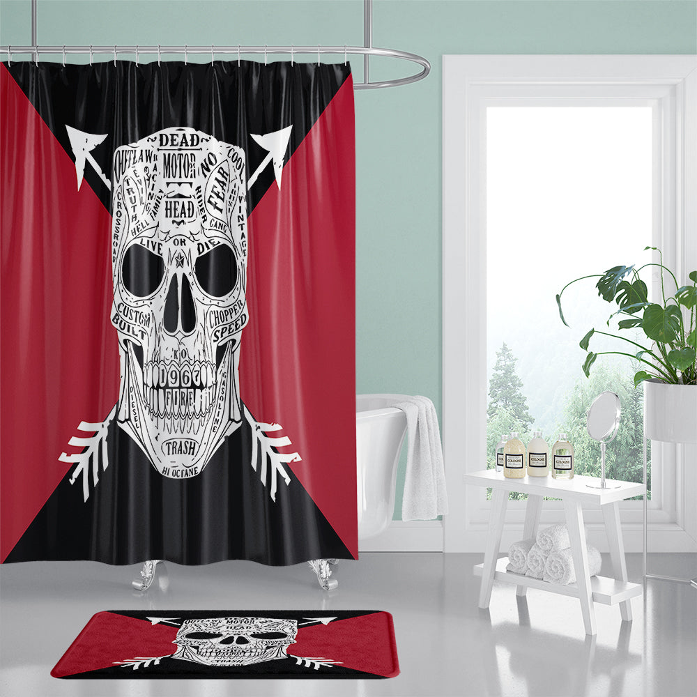 Dead Moto Head Cross Arrow Skull Shower Curtain | Dead Moto Head Skull Bathroom Curtain