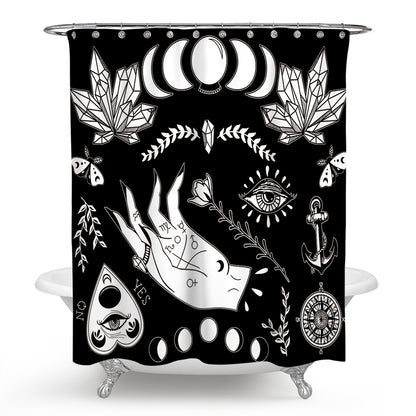 Black Gothic Wiccan Palmistry Shower Curtain | Gothic Wiccan Palmistry Bathroom Curtain