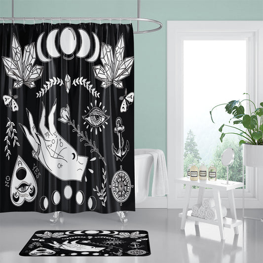 Black Gothic Wiccan Palmistry Shower Curtain | Gothic Wiccan Palmistry Bathroom Curtain