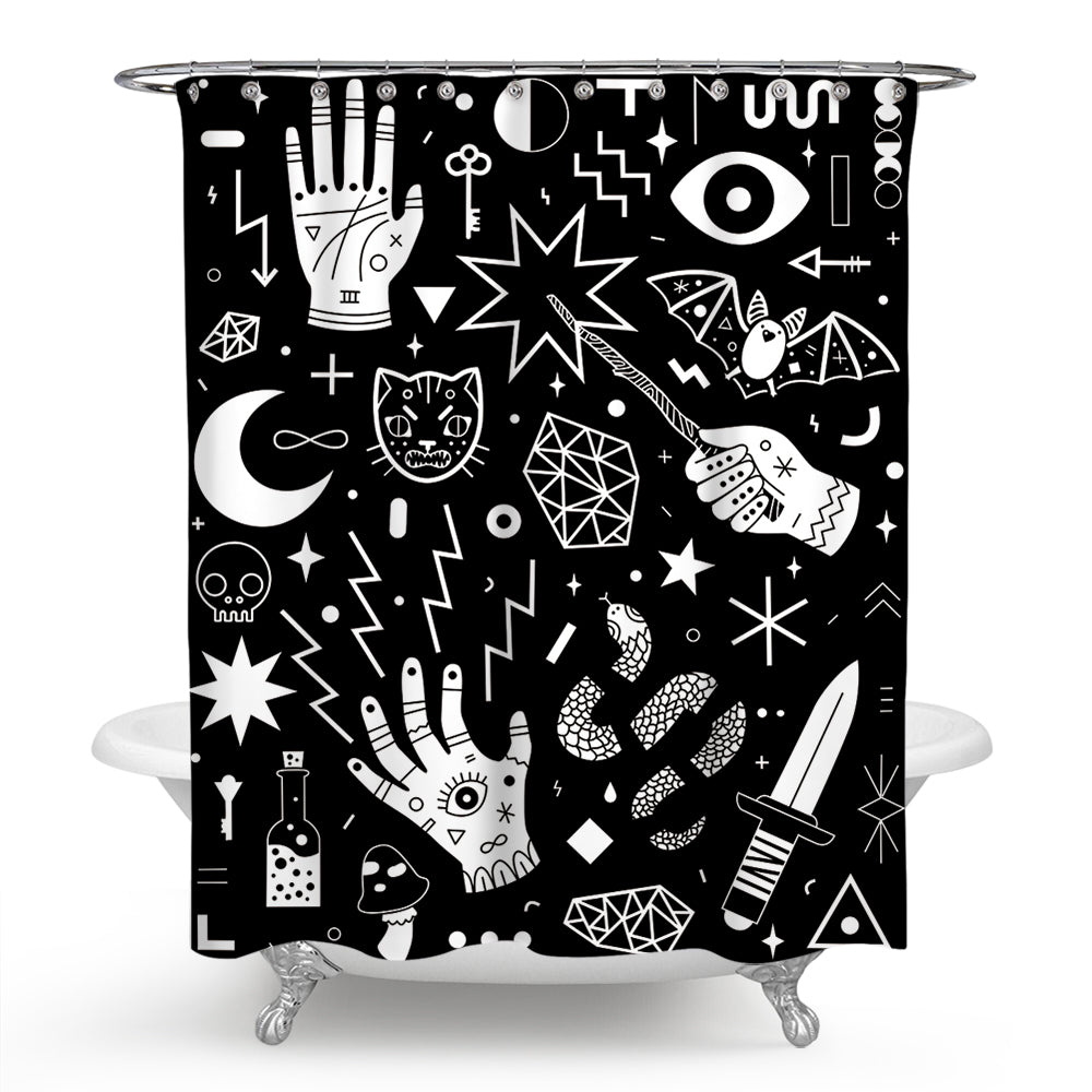 Black Goth Witchcraft Palmistry Psychic Shower Curtain