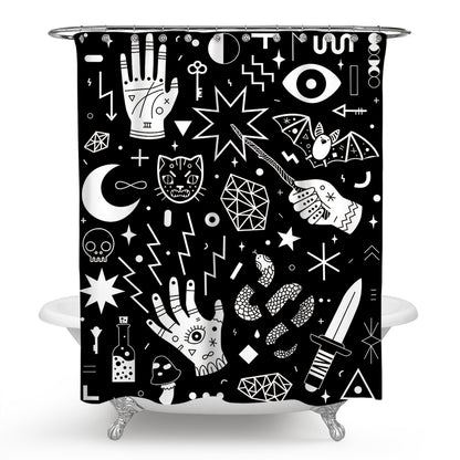 Black Goth Witchcraft Palmistry Psychic Shower Curtain