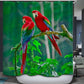 Beautiful Red Parrot in Green Forest Scarlet Macaw Shower Curtain