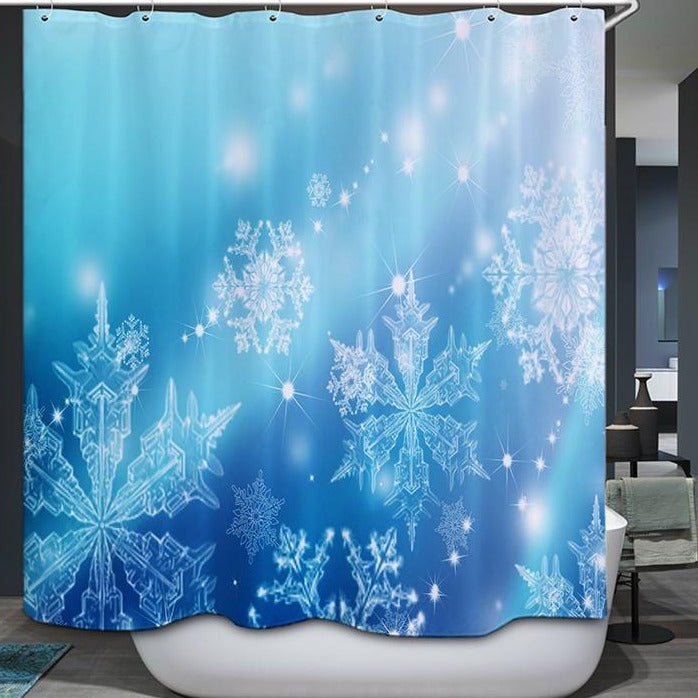 Blue Backgroup Christmas Snowflake Shower Curtain